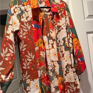 Rose & Olive Brown Multicolor Floral Shirt Jacket